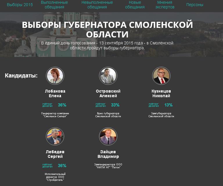 выборы губернатора 2015 смоленск
